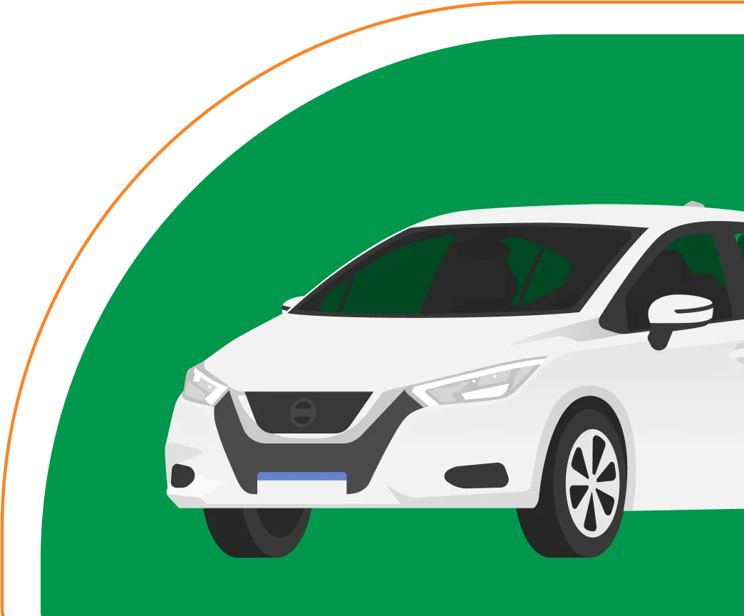 Carro branco moderno sobre fundo verde vibrante, representando os seminovos da Localiza com estilo para quem quer comprar com tranquilidade.